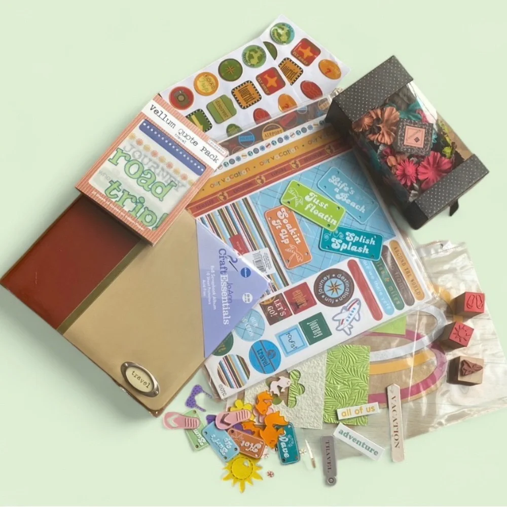 Travel Scrapbook Kit Bundle 8x8 Album Junk Journal Craft Supplies Lot NWT